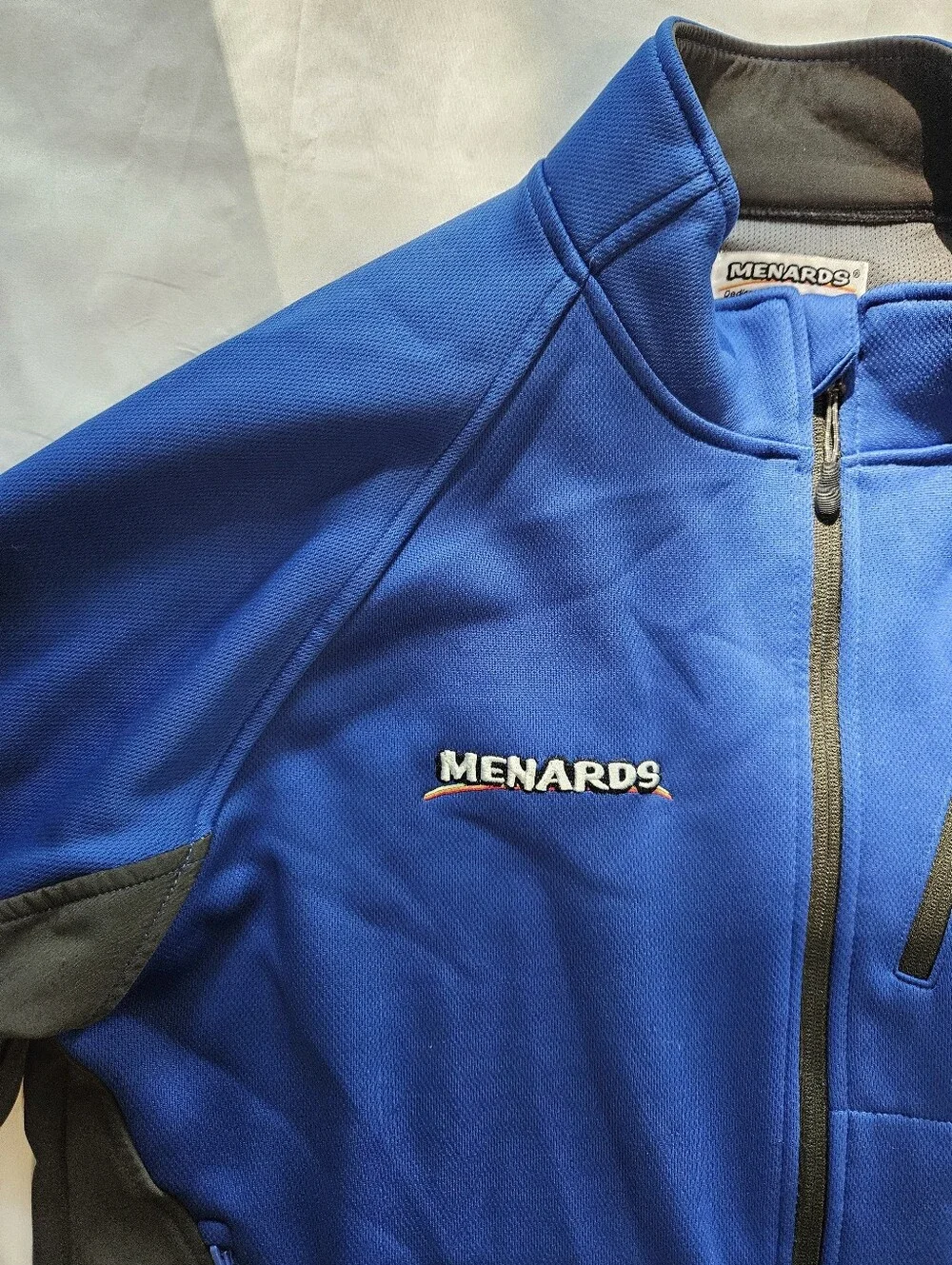 Menards Mens L Long Sleeve Full Zip Jacket Blue Gray Softshell Fleece Lined